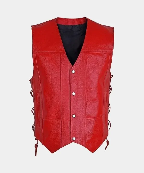 Motorcycle Biker 10 Pockets Vest Real Cowhide Red Leather Riding Vest High quality with customized  Vest 2024