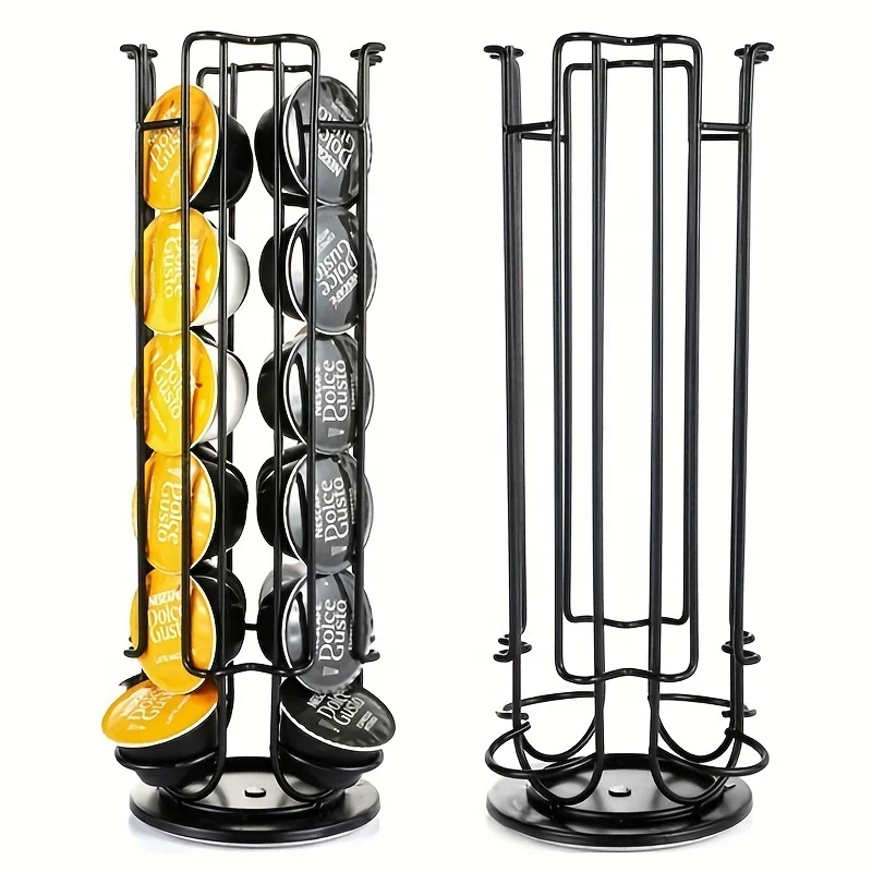 Rotatable Coffee Capsule Holder Display Storage Rack Rotating Stand Holds 24 Coffee Capsules Large Capacity Organizing Storing