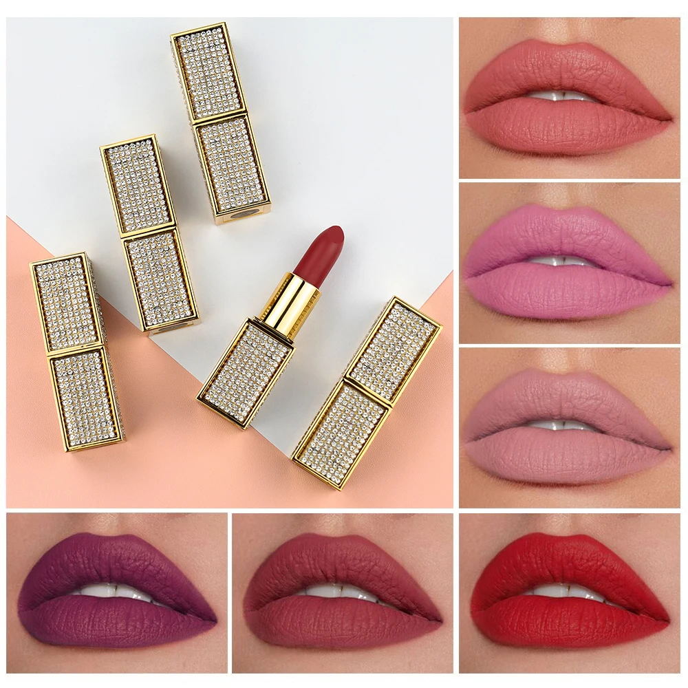 Luxurious Lipstick With Shine Diamond Pack Lipstick For Women Beauty Cosmetics Waterproof Moisturizing Matte Lipstick