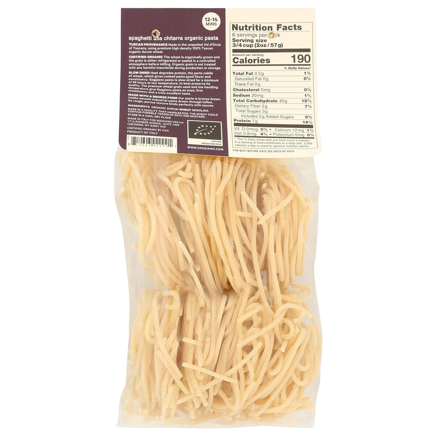 Premium Spaghetti Alla Chitarra Organic Pasta Authentic Italian Flavor In Every Bite, 13.2 Oz, Durum Wheat