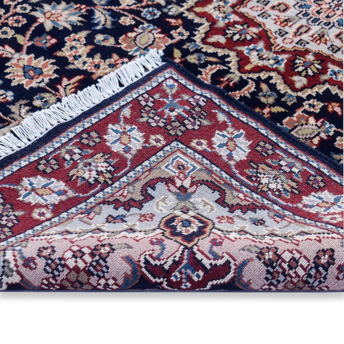 Hand Knotted Indian Handmade Woven Wool Rug Carpet Blue Red For Bedroom Living Room