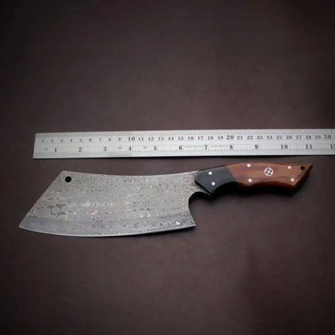 Professional Damascus Steel Serbian Knife, Chopper meat Cleaver Knife Japanese Style With leather sheath