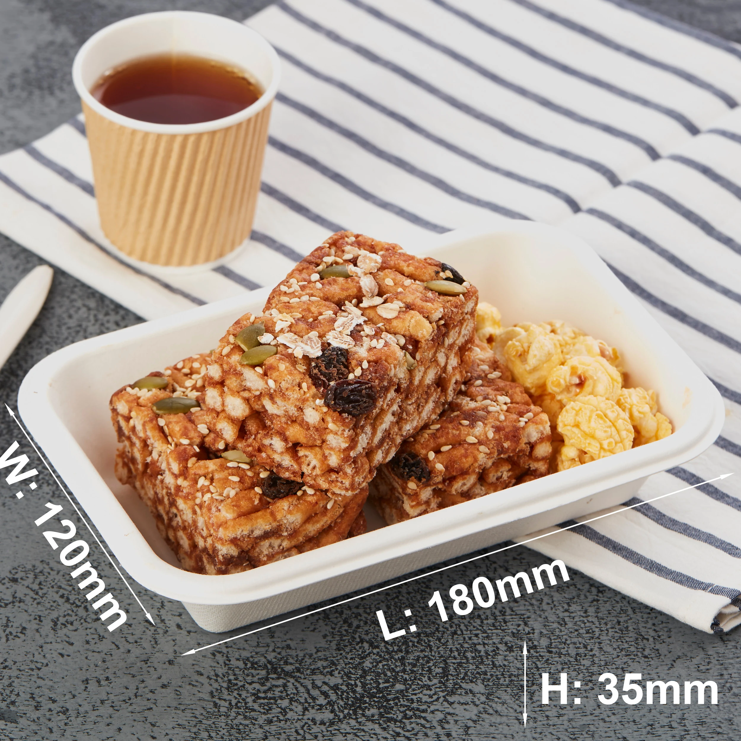 Disposable Plastic Fruit Bagasse Sushi Sugarcane Bagasse  Tray