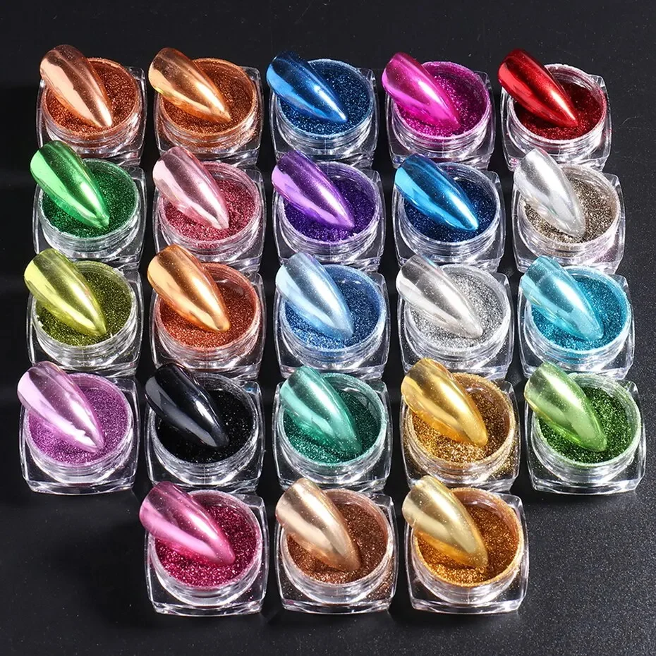 23 Colors Metallic Chrome Nail Powder Set Y2K Magic Mirror Gold Silver Decor Rubbing Glitter Pigment Flakes Manicure
