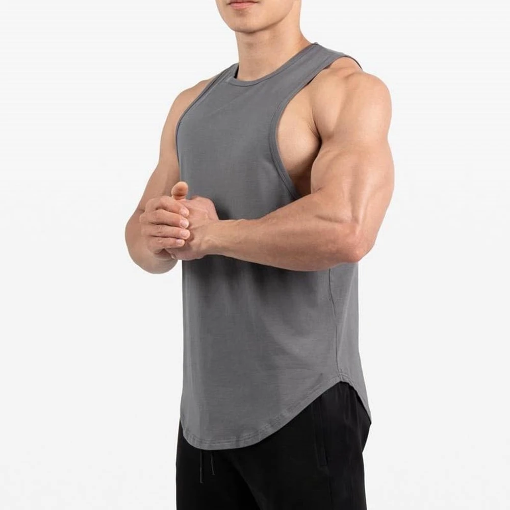 Custom Logo Solid Black White Sleeveless Sports gym Tank Top Men made in Viet Nam