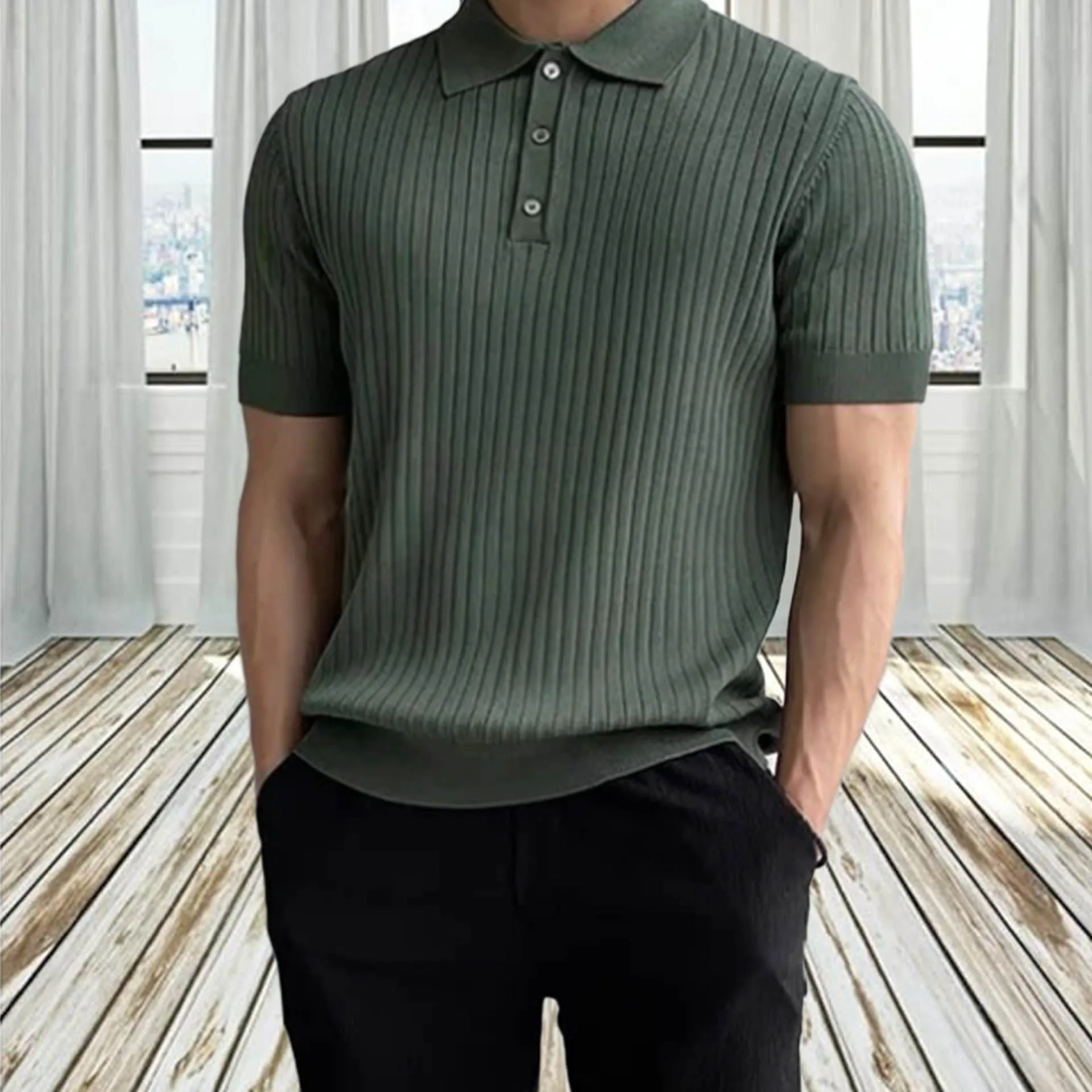 Customization Logo Oem&Odm Short Sleeve Cable Plain Cotton Striped Knitwear Knitted Polo Shirt Custom Sweater Men