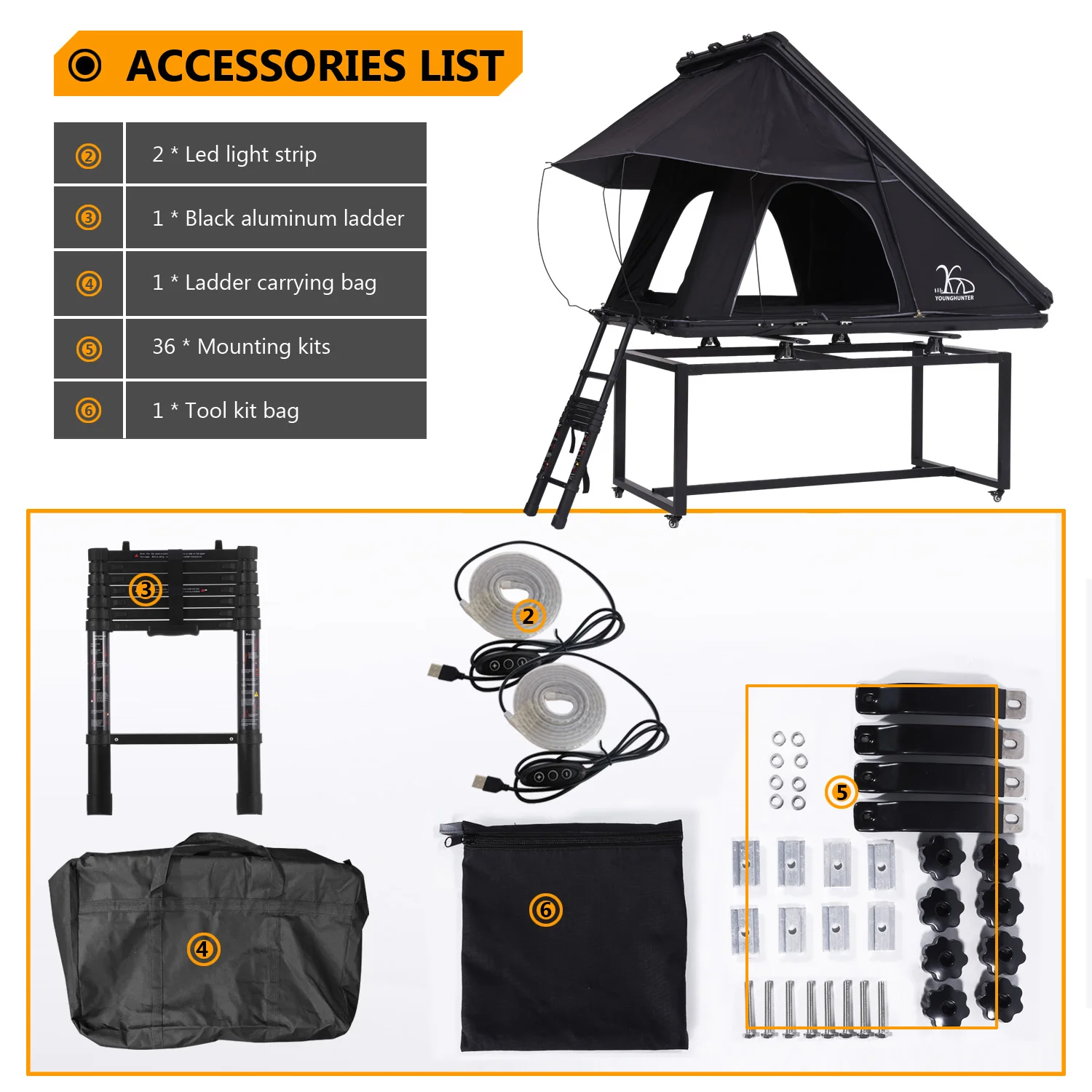 Younghunter Quality overland car multi angle awning pop up aluminum triangular hard top roof top tent