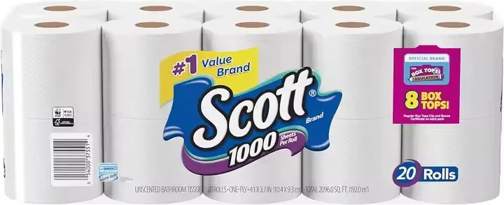 Scott 1000 Sheets Per Roll Jumbo Toilet Paper 20 Rolls Soft Bath Tissue in 2 3 Ply-Made from Fluff Pulp
