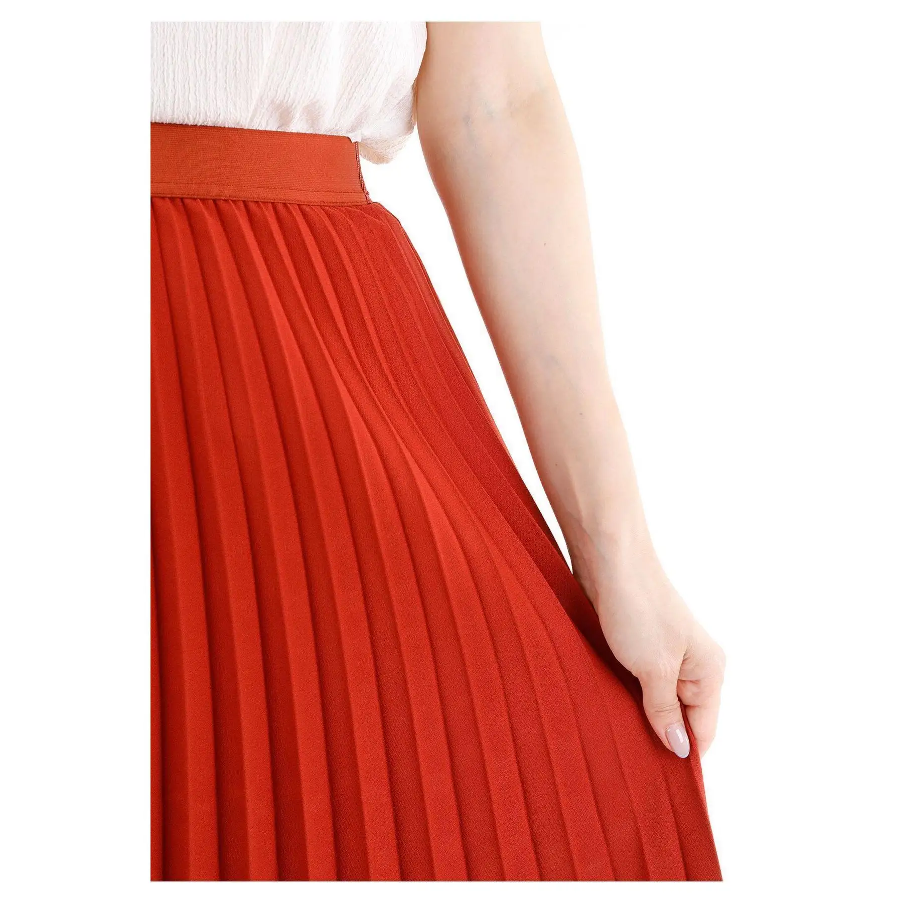 Plum Color Maxi Length Pleated Skirt Elastic Waist Sustainable Fabric Elegant Vintage Print Lace Women Girls Casual Midi