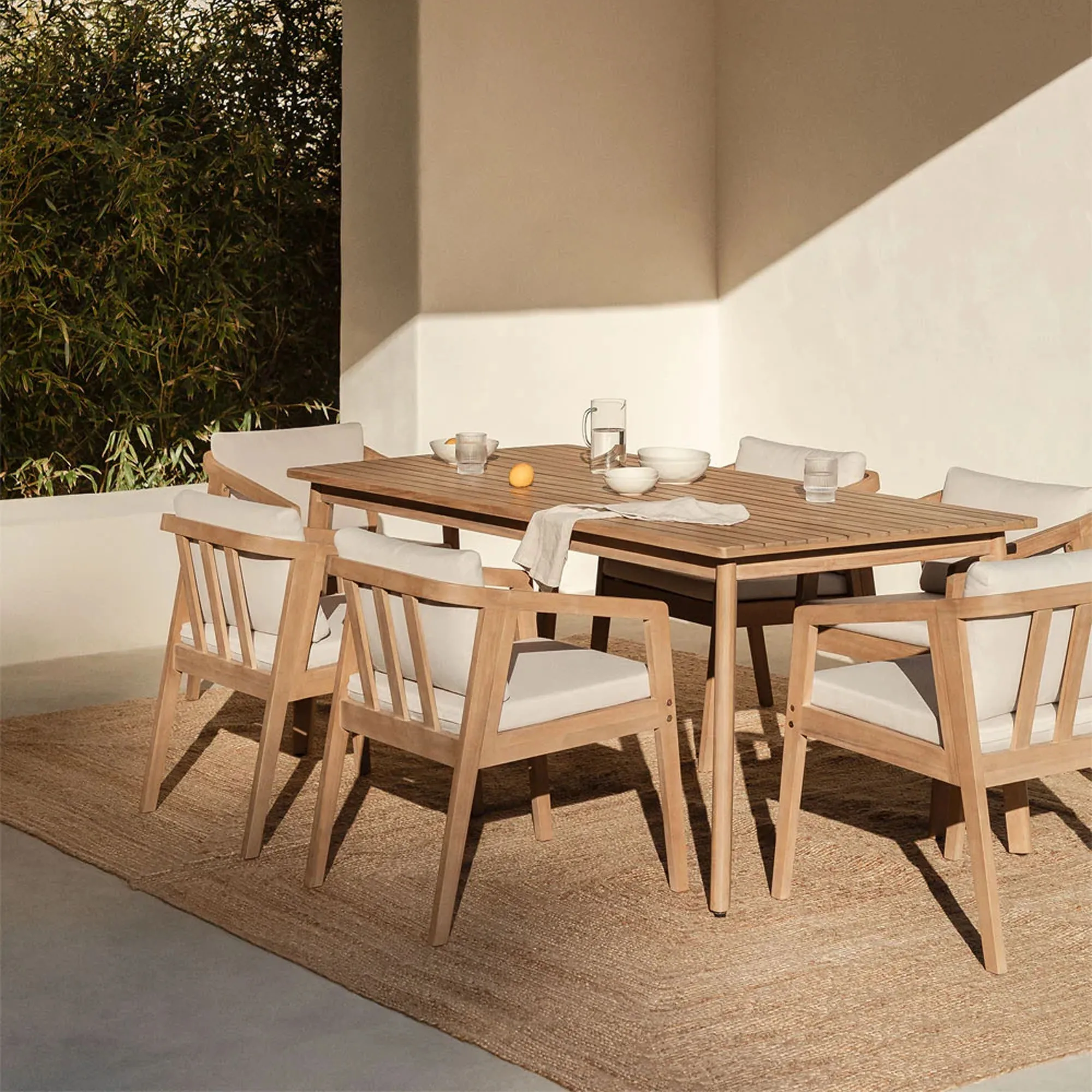 Outdoor rectangular table and arm chair furniture luxury rattan patio set  - Holcers