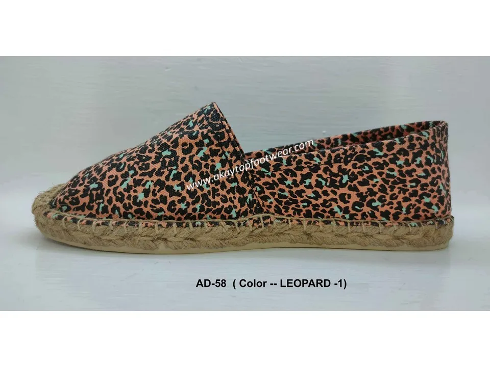 Leopard Printed Walking Style Espadrille Casual Hot Selling Flat Comfortable Jute Sole Vulcanized Rubber Outsole Espadrille Shoe