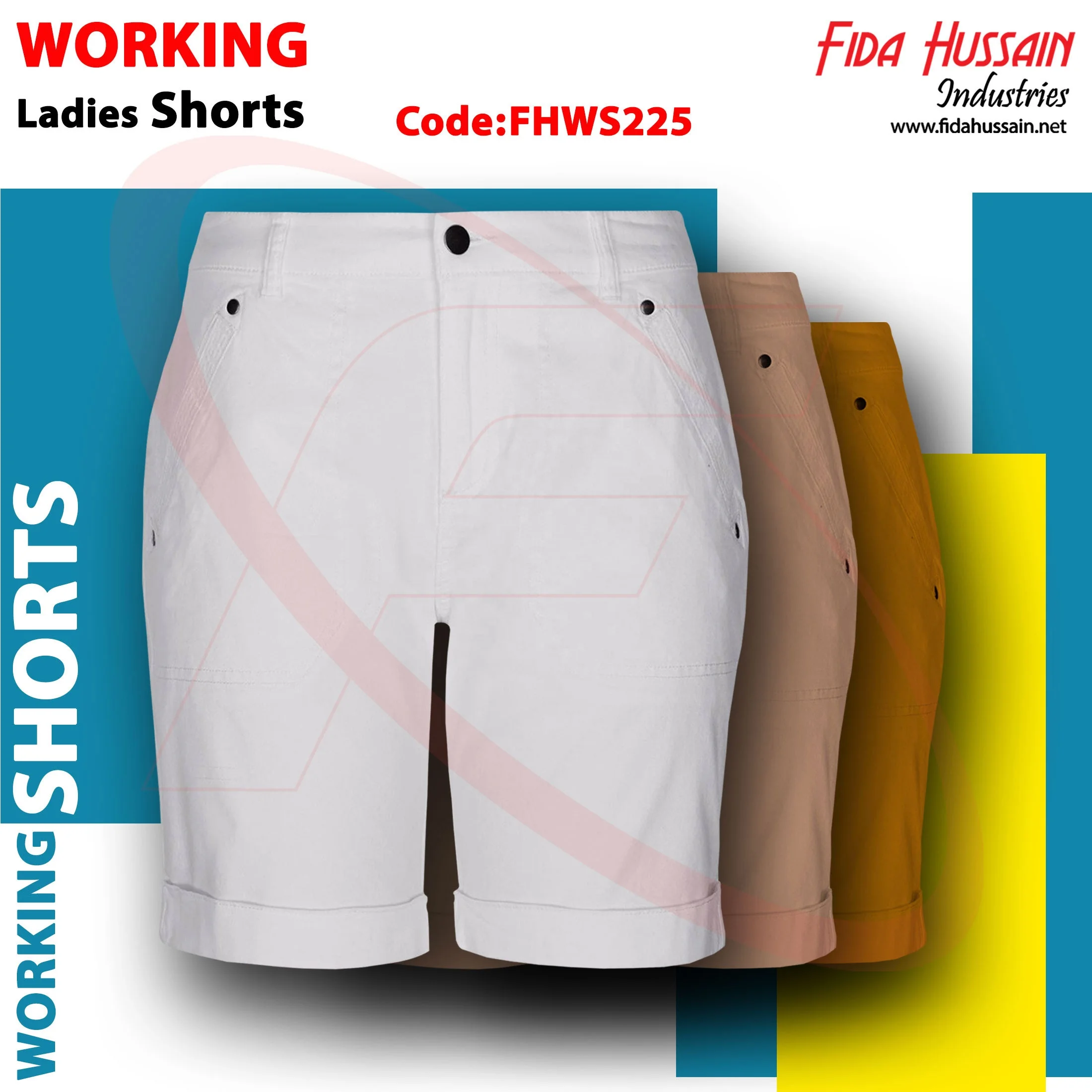 Hot selling White Top Quality Breathable Ladies Working Shorts in Twill Best Quality Shorts Hight Quality Shorts For Ladies
