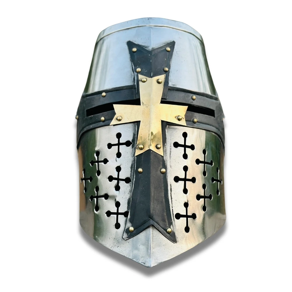 Handmade 1095 Steel Viking Helmet with Brass Line Industrial Grade DIY Defence Costume Helmets and Knives for Camping