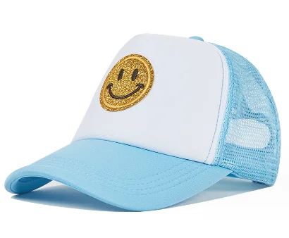 Smiling Face Patch multi-color foam mesh trucker hat fashion pink youth bucket hats sunshade duckbill hats