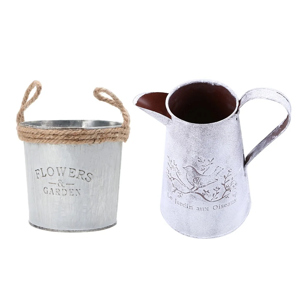 Best Quality Small Handmade Set of 2 Galvanized Iron Oval Bucket Planter with Rust Trim and Handles Used for Garden Balcony
