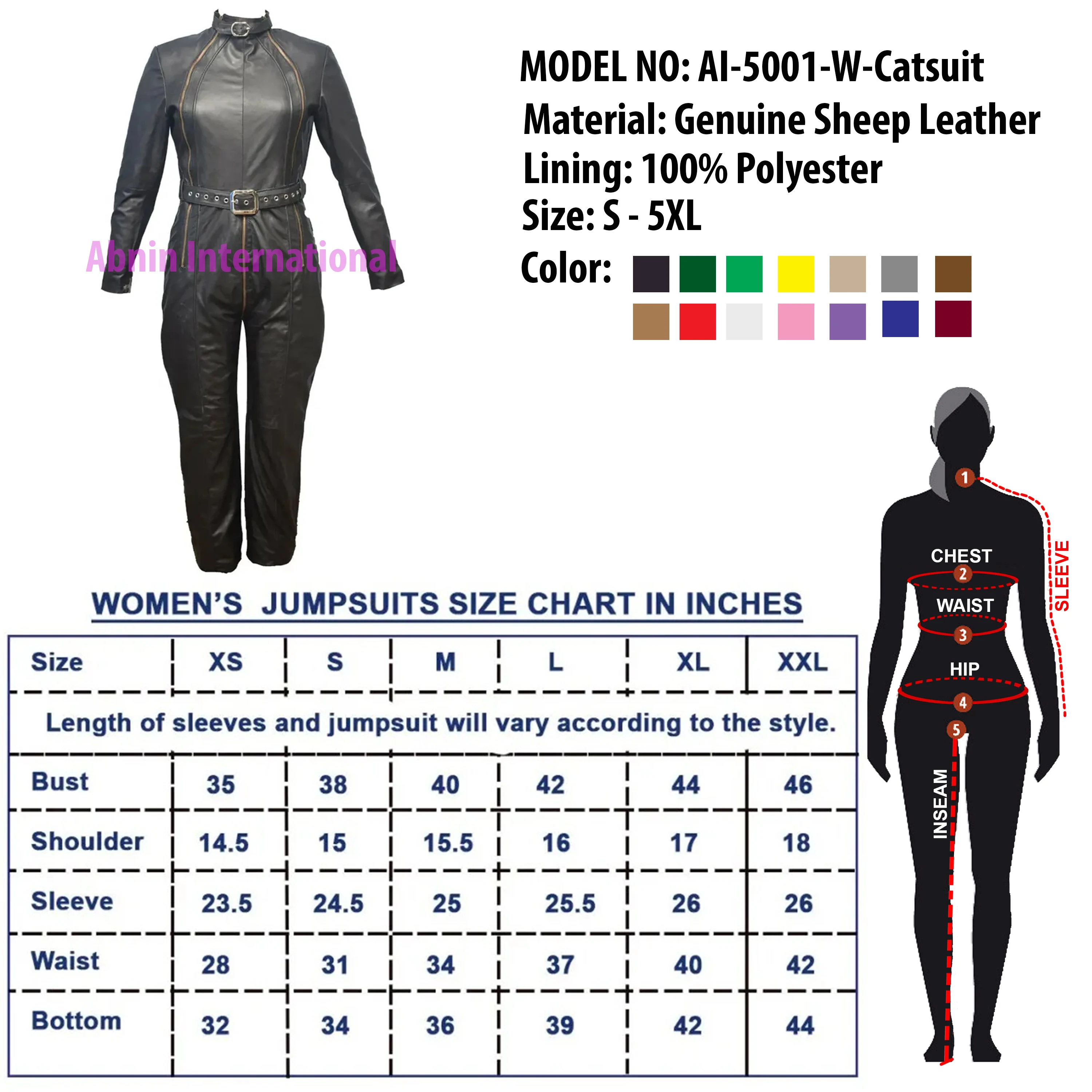 Hot Women Genuine Leather Catsuit Sheep Skin  Bodysuit Back Zipper, Breathable Leather Bodysuit For Women