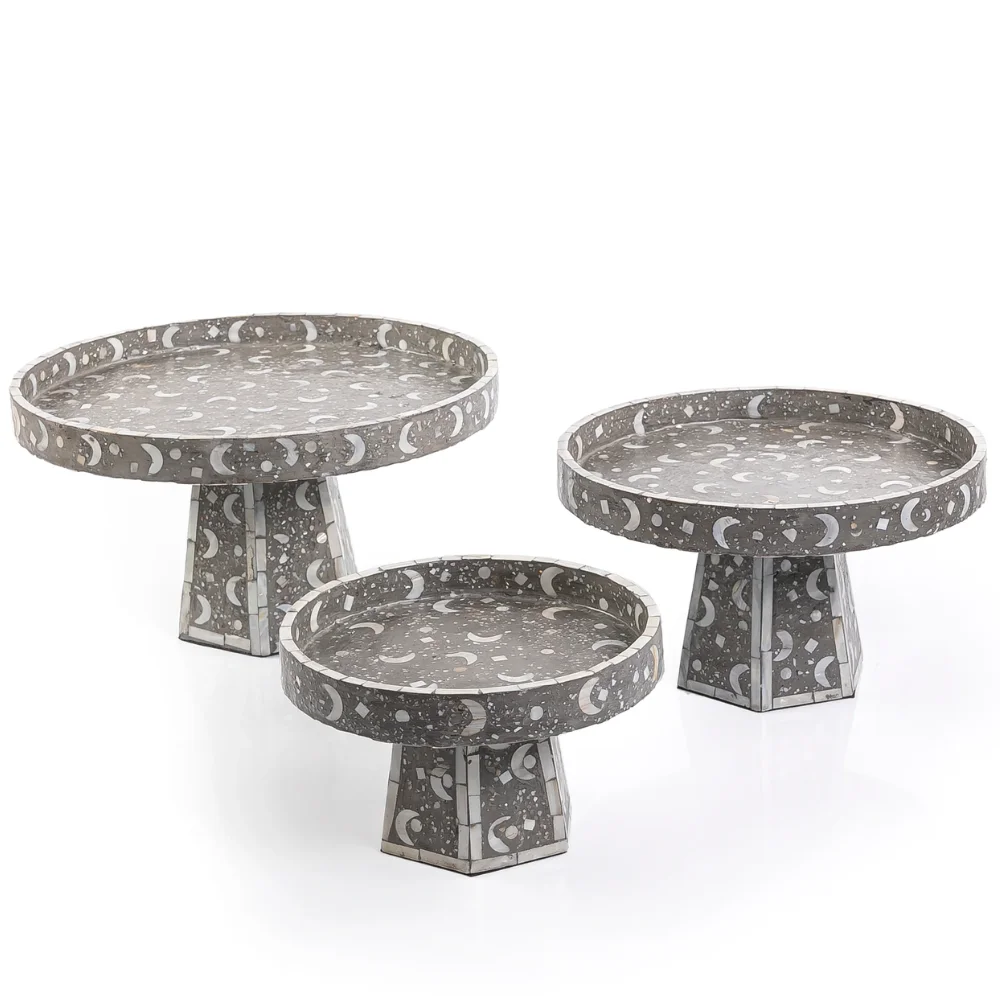 Luxury design handcrafted Mother of pearl inlay cake stand for Eid Ramadan party decor food tray with stand made in Vietnam