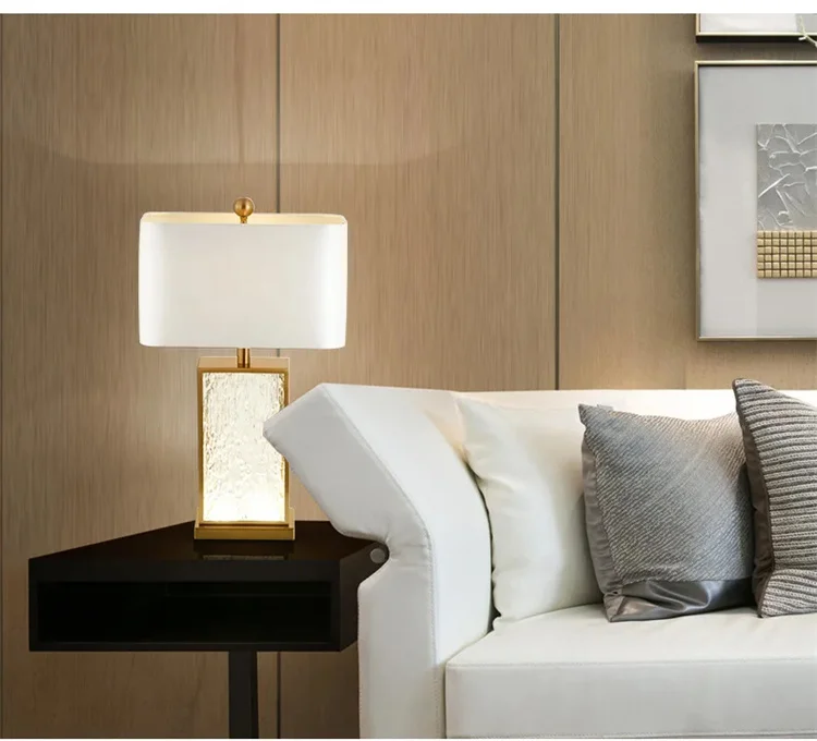 Modern Simple and Luxurious Colored Glass Table Lamp Corrugated Gold Frame Living Room Decoration American Art Bedside Lamp