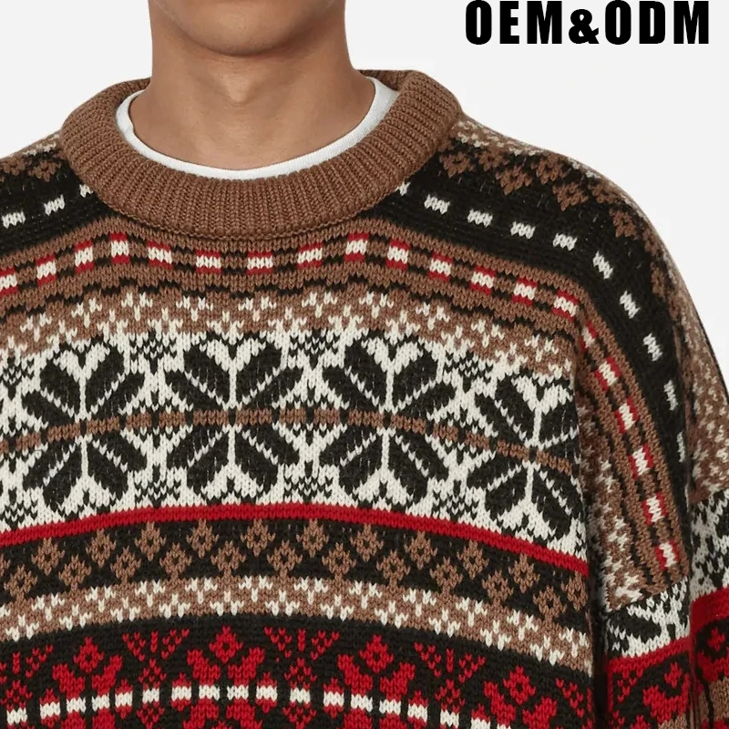 Print Wholesale Crewneck Loose Knit Jacquard Man Customisable Custom Picture Sweater