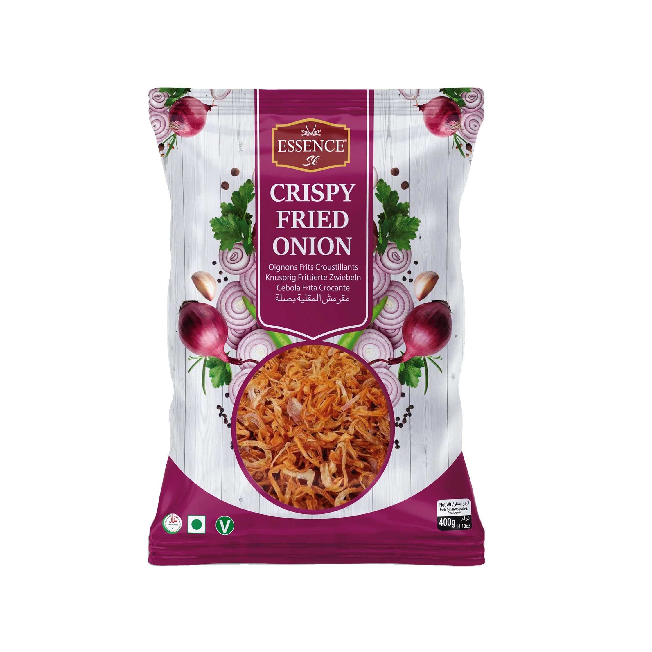 Best Premium Export Quality Crispy Fresh Halal Fried Onion 400 Grams Pouch Whole Sale Factory Price (Pakistan)