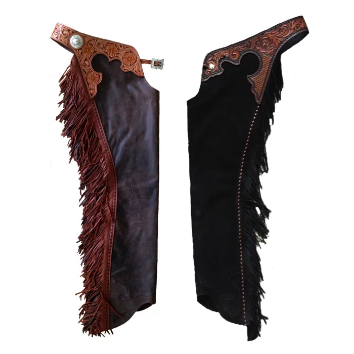 High quality Customized Western Chaps Cowboy Chinks with fringe real Leather for Products use