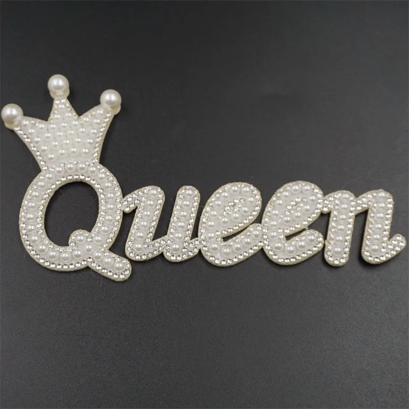 Queen pearl beads crown patch rhinestone decal clothing DIY stitching letter embroidered rhinestone adhesive letters