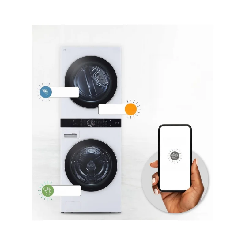 WHOLESALE 27-Inch Smart Wash Tower 360 degree, AI Fabric Sensors, Steam Technology, Voice Control & Single Unit Design