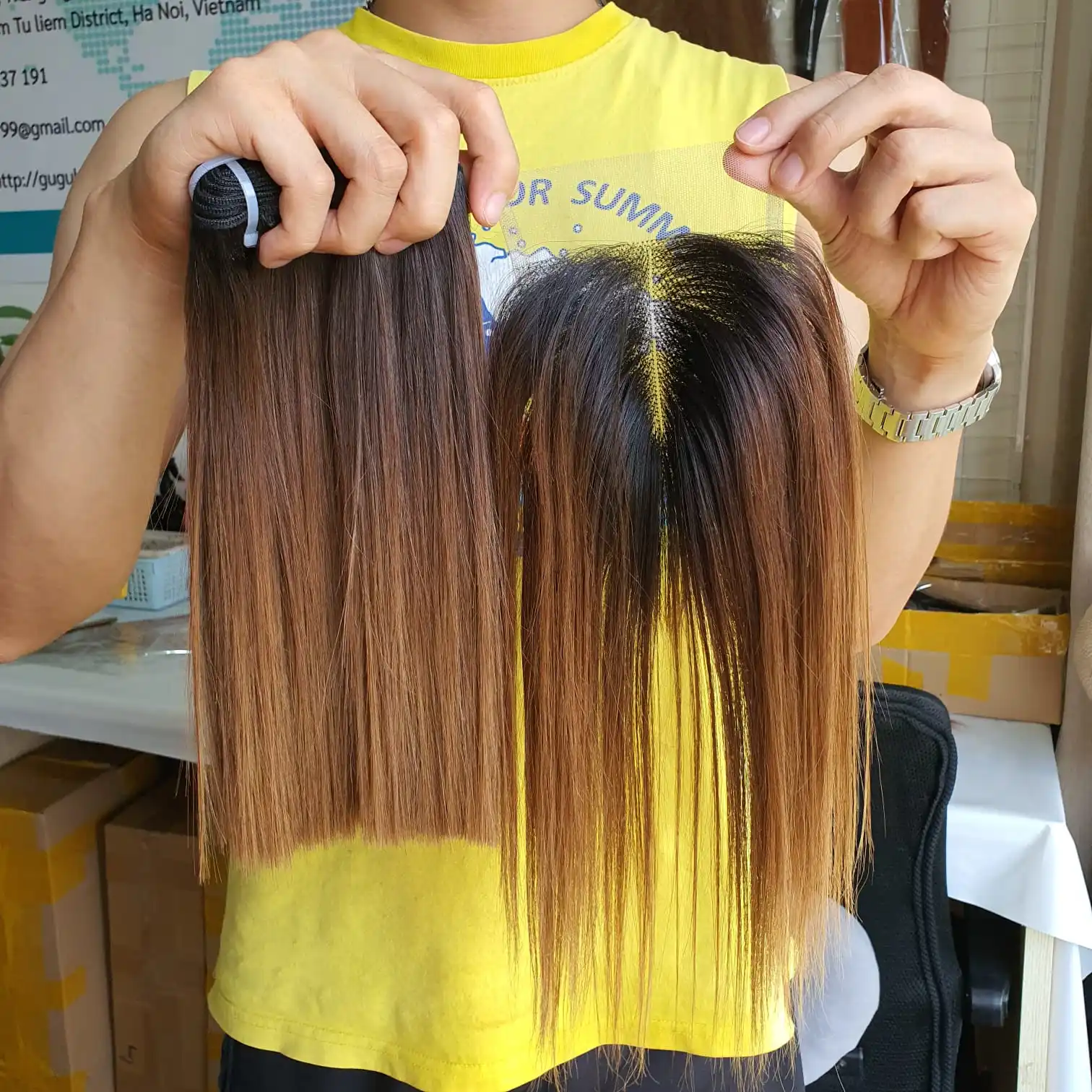 Cheap factory price ombre 1B and brown dark color bone straight weft hair price double drawn hair bundles human hair