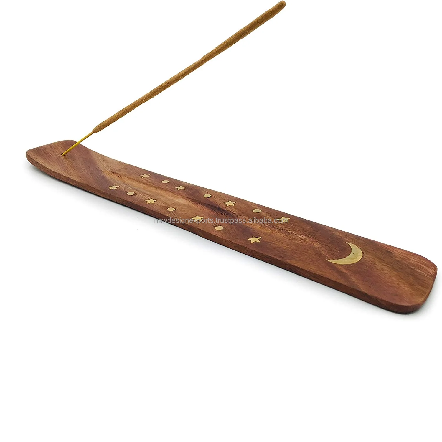 Moon and Stars Incense Holder Wooden Ash Catcher with Celestial Design for Single Incense Sticks Meditation Accessories