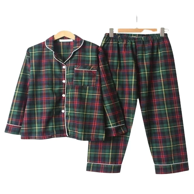 Bangladesh Factory wholesale Women Pajamas Long Sets Cotton Plaid Home Cotton Sleepwear