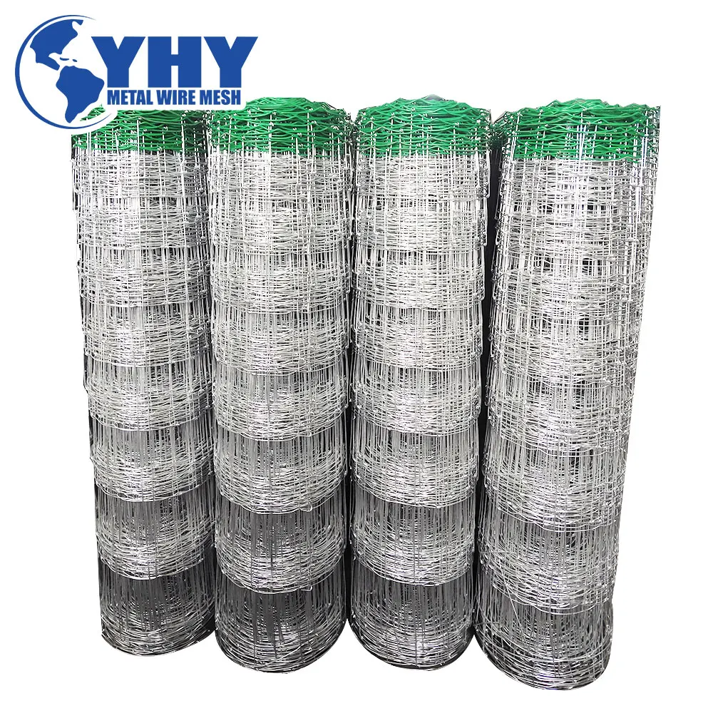 Agricultural hinged joint veldspan field fence post spacing with PVC edge wire