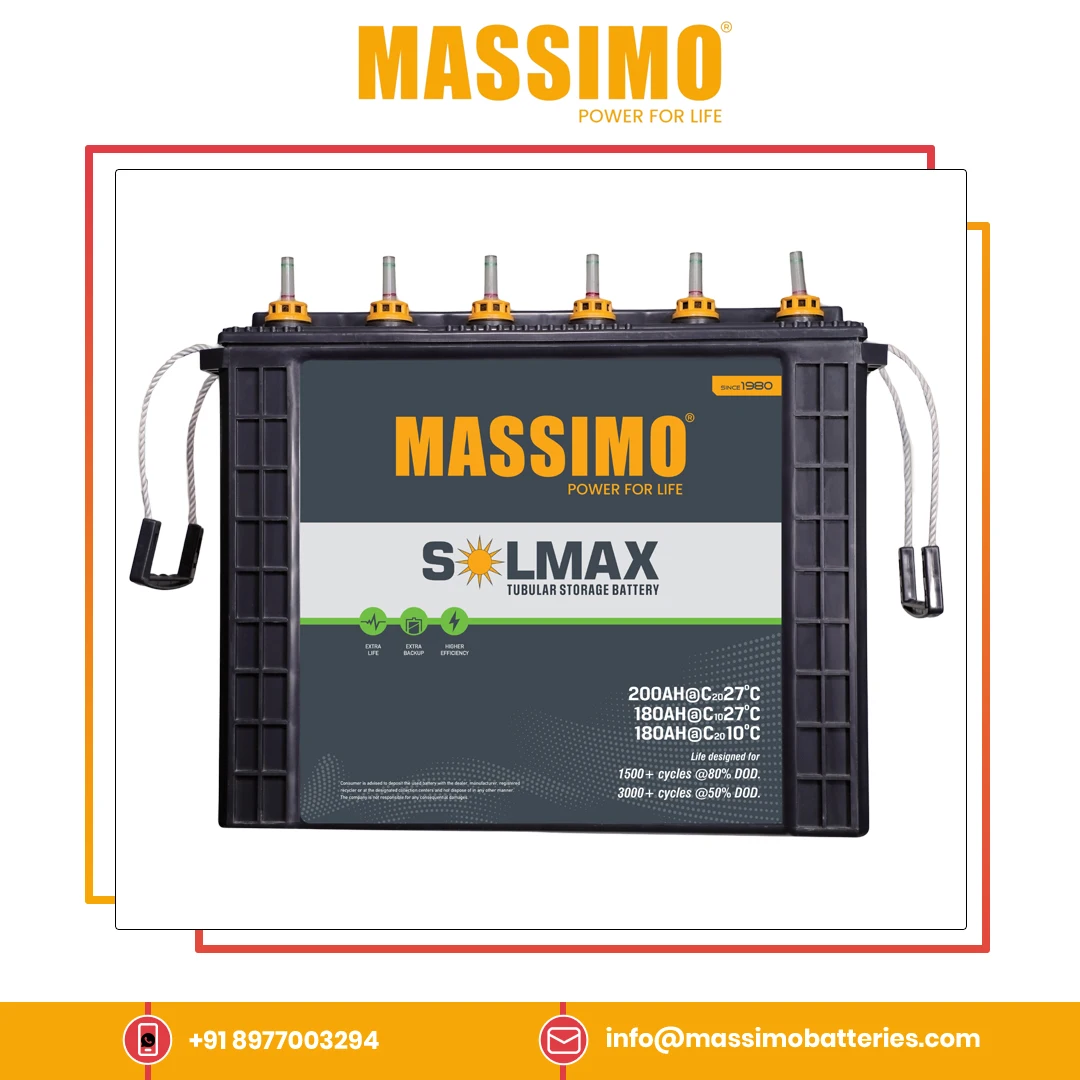 MASSIMO Tubular Storage Battery 180AH 12 V Lead Acid Battery for Home Appliances by Bulk Distributor at Lowest Price