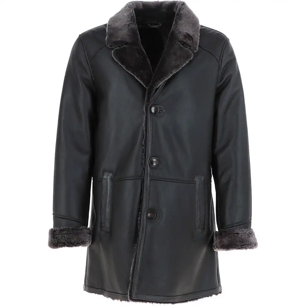 Men Single Breasted Sheepskin Coat Genuine Leather Made from Pakistan