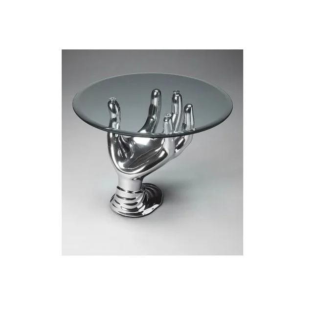 Sculptural Nickle plated Metal Aluminium Hand Coffee Table New Arrival Elegant Look Metal Center Piece glass top Coffee Table