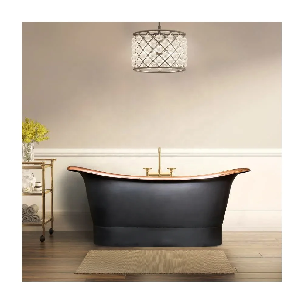 Черная ванна автономная высококачественная металлическая медная полированная и черная пудровая для отелей курортов