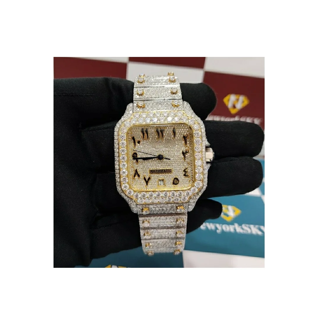 Premium Quality Antique Fully Iced Out Watch VVS Clarity Moissanite Studded Diamond Watches Luxury Stainless Steel Watch for Men