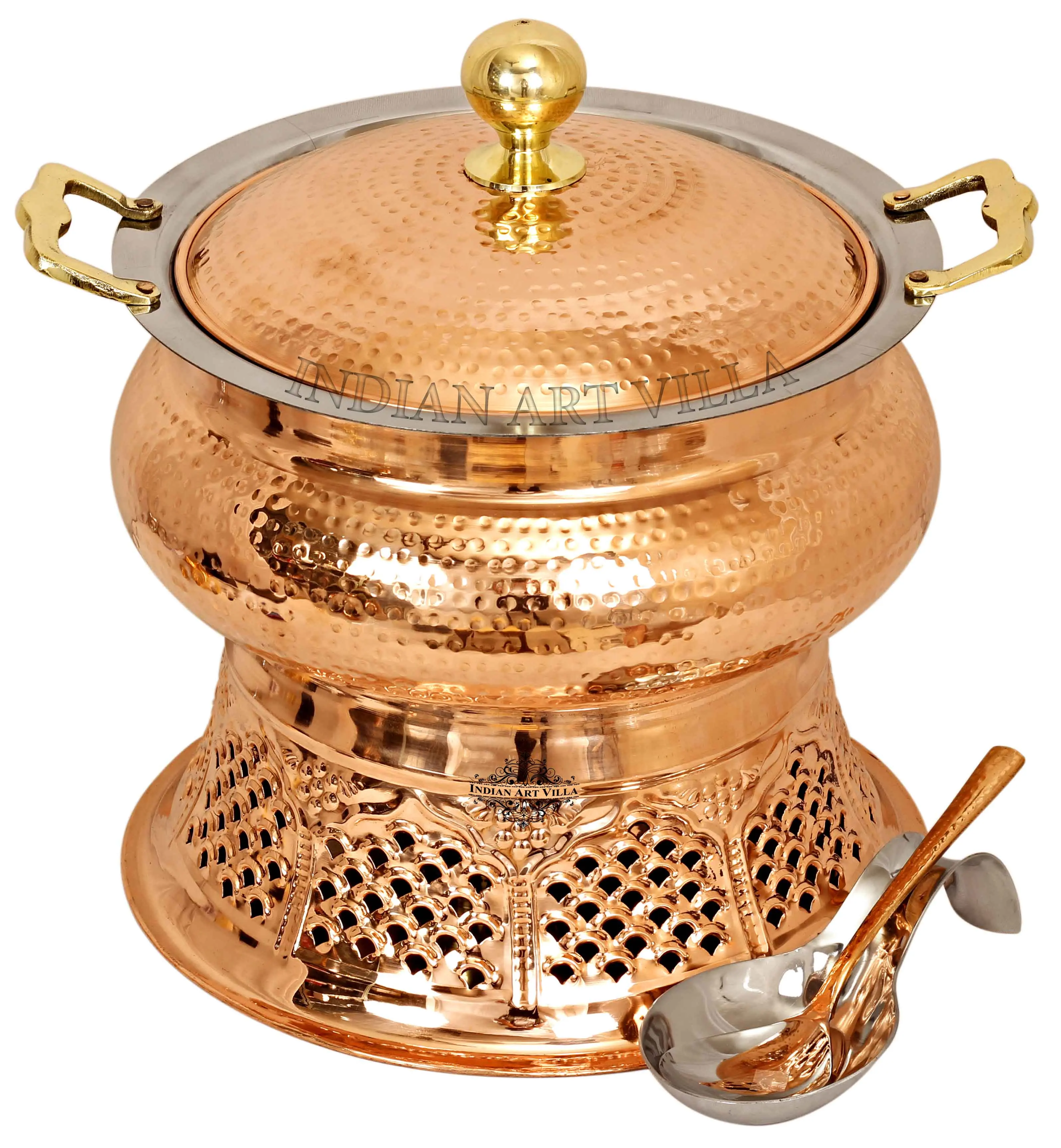 Pure Steel Chafing Dish with Copper Finish, Stand, and Spoon - Premium Serving Set