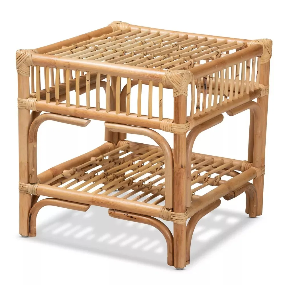 Natural cane handmade rattan console table simple design corner table with magazine storage for home terrace decoration