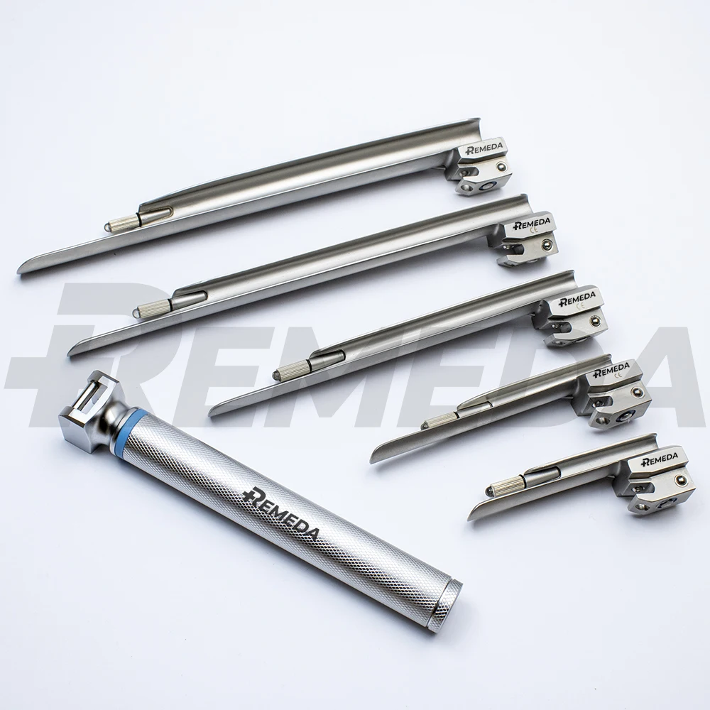 REMEDA Miller Fiber Optic Laryngoscopes Blade Miller Laryngoscope Set with 5 Blades and Battery