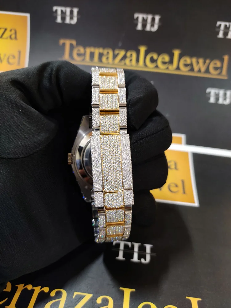 Elegant mens hip hop iced out moissanite diamond wrist hip hop watch with flawless vvs clarity stainless steel wrist watch