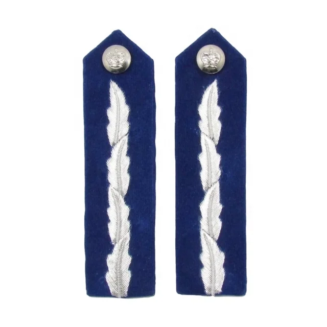 OEM Uniform Gorgets Collar Patch 4 Oak Leaf Silver Embroidery or Dark Blue Velvet High Quality Handmade Dress Uniform Gorgets