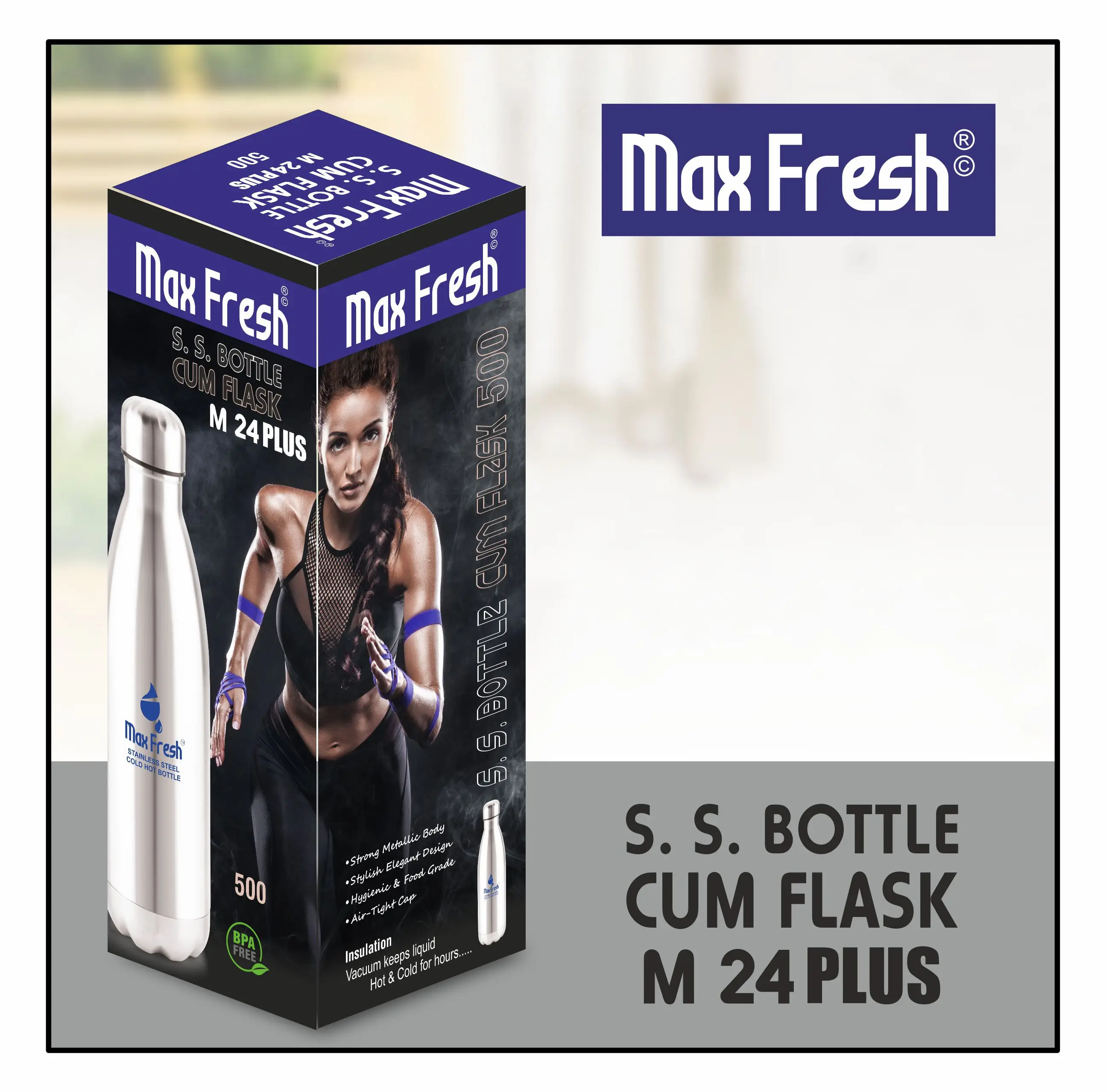 Maxfresh M24 Plus 304 Stainless Steel Hot and Cold Vacuum Flask & Thermos Export Quality Bottle Flask