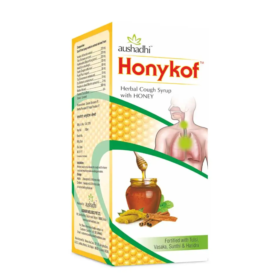 Herbal Cough Syrup for Wet & Dry cough enhance with herbal like Tulsi, Vasa, Haldi & Honey