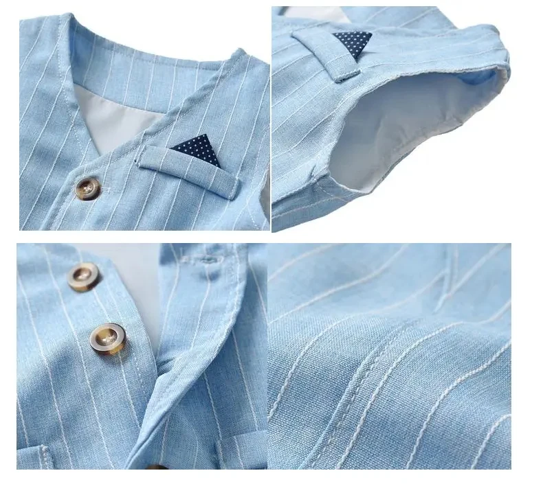 Hot-selling Wholesale Children Clothes Cotton Blue Vest Suit Bow Tie Shirt Kids Boy Suit Formal 3 Years Boys Clothing Sets