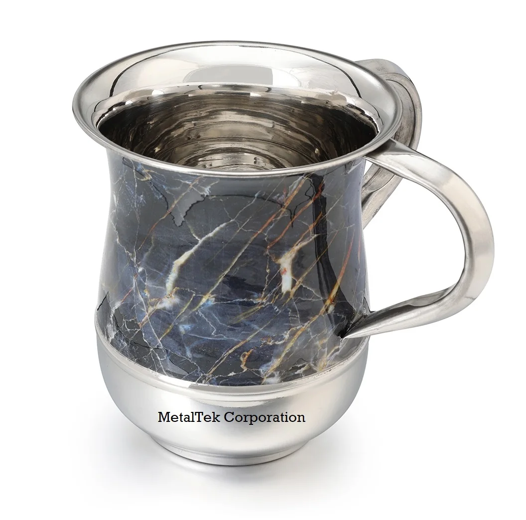 Contemporary Netilat Yadayim Washing Cup Stainless Steel Black Marble Finishing Customized Colours Judaica Negel Vasser Cup