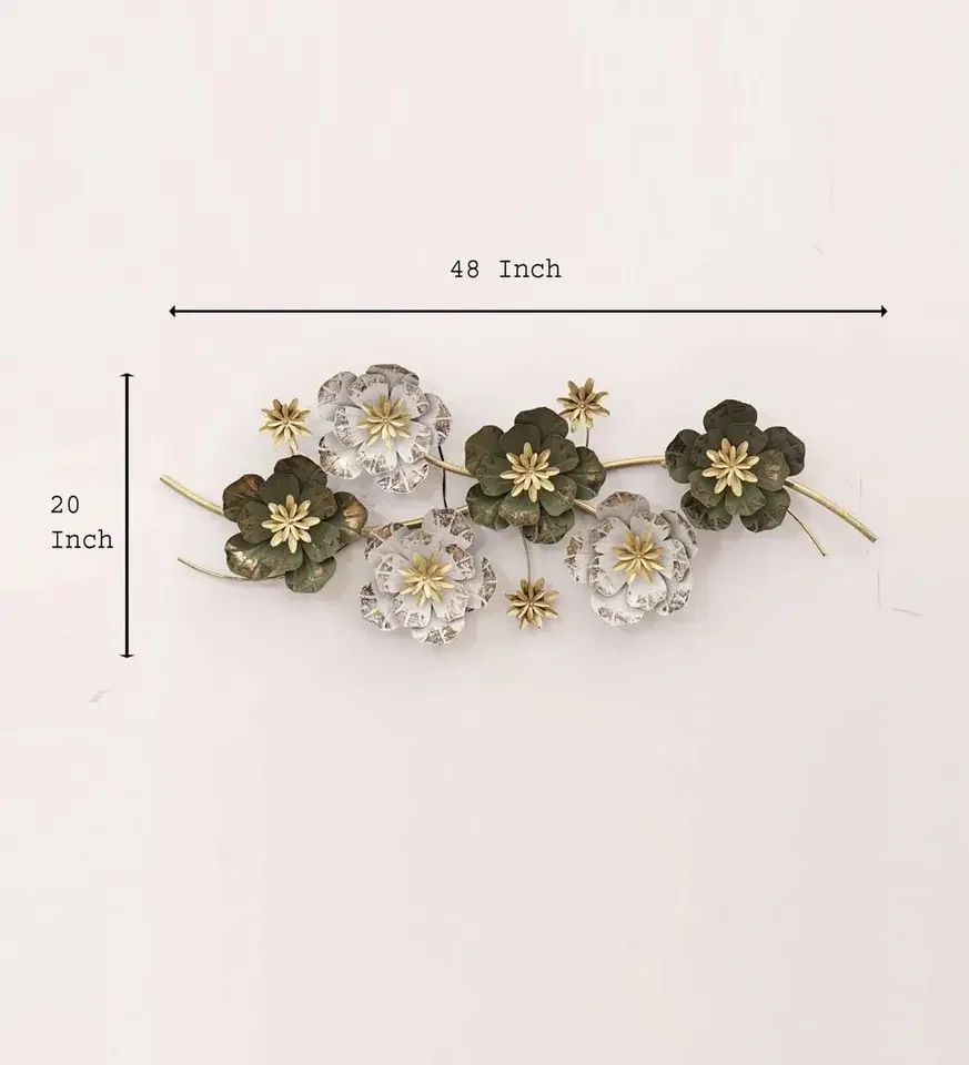 Высокое качество оптовая продажа изделия для украшения железа зеленые и белые металлические цветы растение 3D настенные гостиной домашний декор