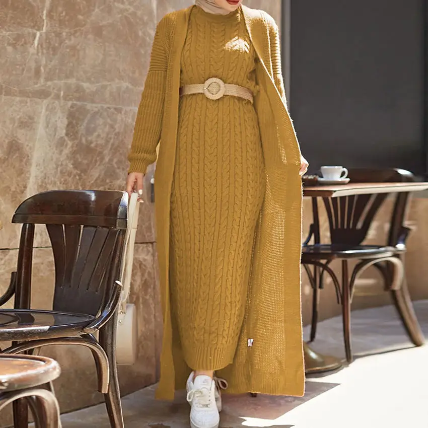 OEM Jersey Cotton Islamic Clothing Modest Kaftan Robe Femme Arab Jilbab Ethnic Clothing Sweater Winter Abaya Women Muslim Dress