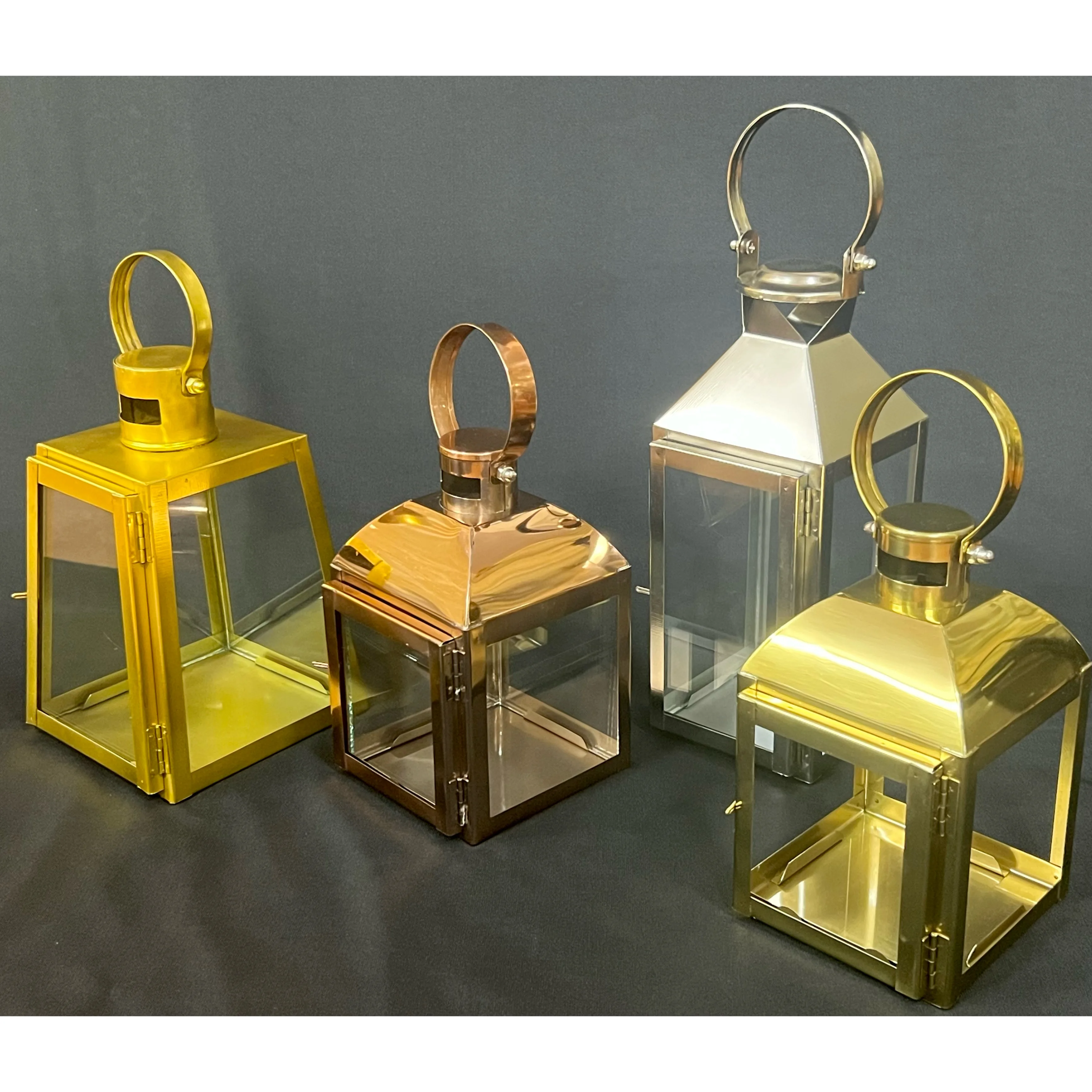 High Quality Shiny Metal Mini Tea Light Candle Lanterns Multiple Designs for Home Decorations as Pillar Holders