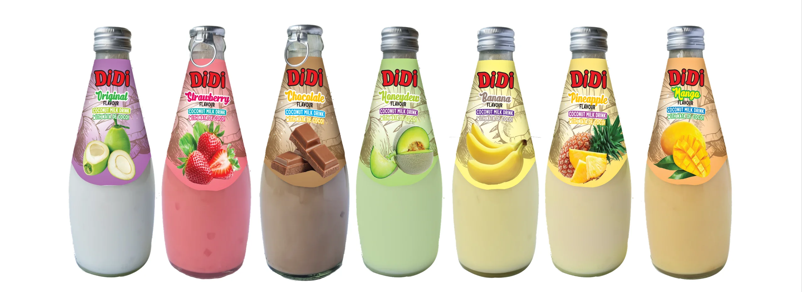 DiDi Coconut Milk with Nata De Coco - Honeydew Melon Flavour Coconut Milk Coconut Juice Nata De Coco 290ml Glass Bottle