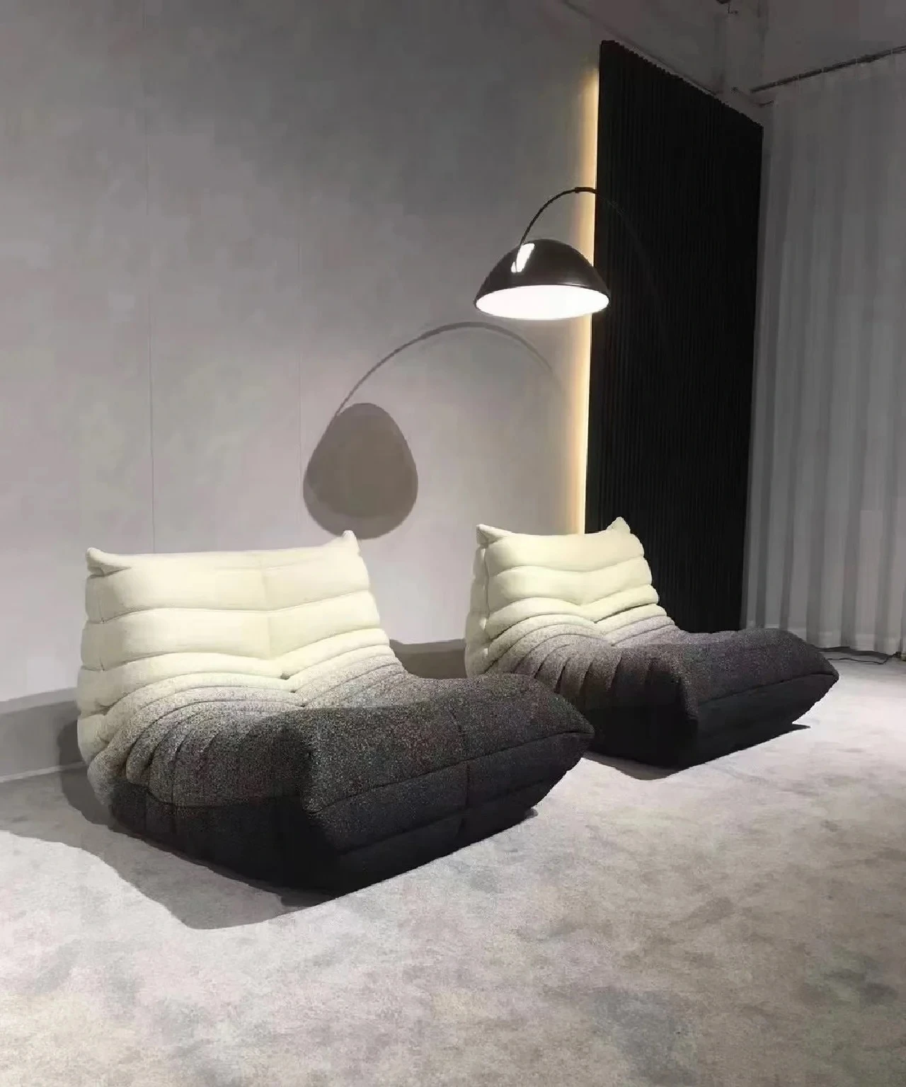 NEWRGY Boconcept Cream White Channeled Pumpkin Shaped Boucle Swivel Lounge Chair With Footstool sofa set furniture living room